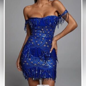 Royal Blue Sequin beaded mini dress.